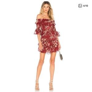 Misa Los Angeles Red Floral Mini Dress Off the Shoulder Size XS